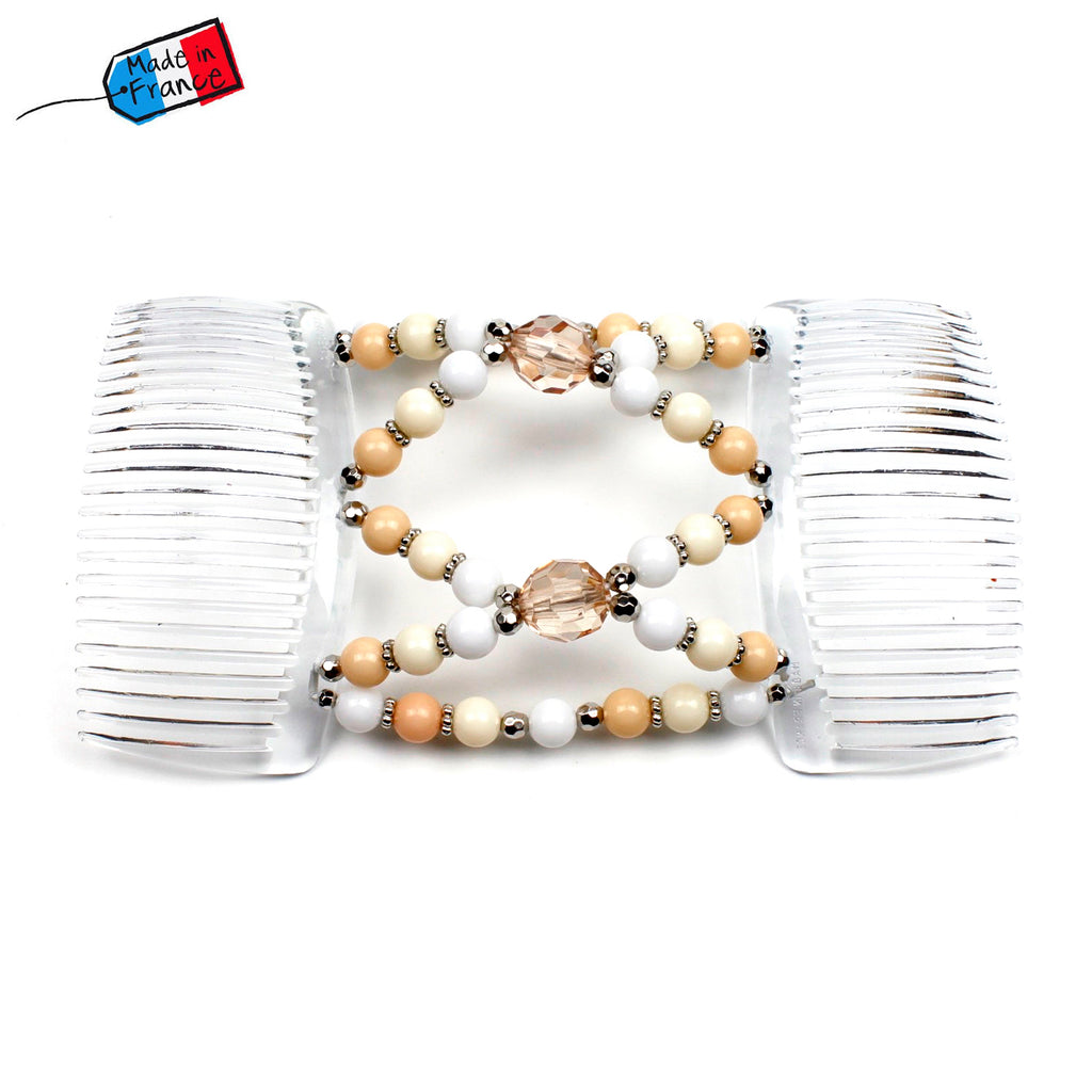 Double peignes cheveux élastique en perles colorées made in France - ShuShu