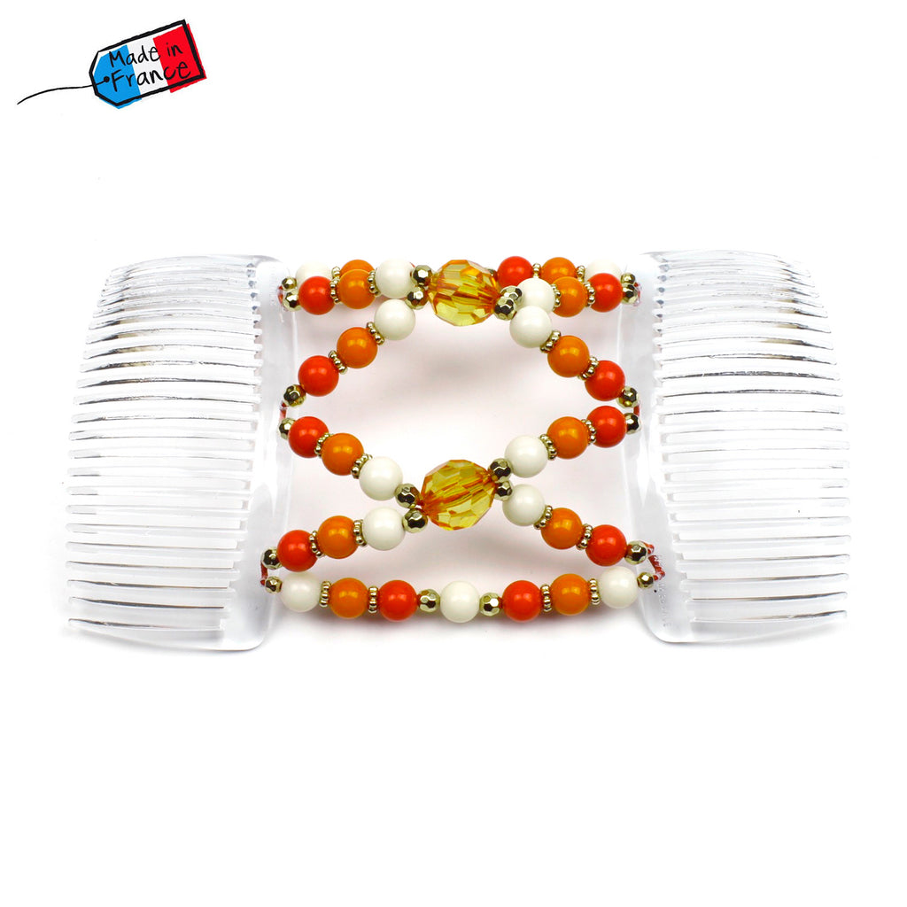 Double peignes cheveux élastique en perles colorées made in France - ShuShu