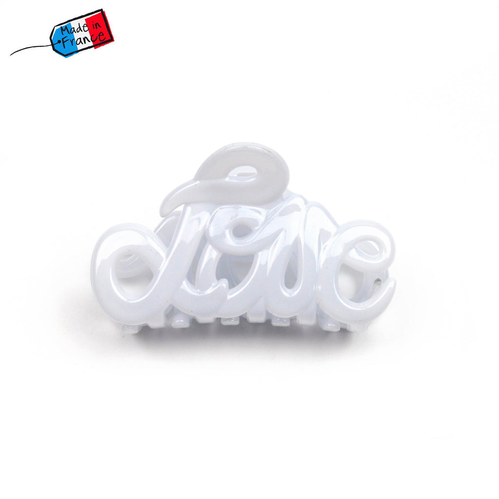 Petite pince cheveux "Love" 5.5cm en acétate de celluloïd Fabrication française - blanc