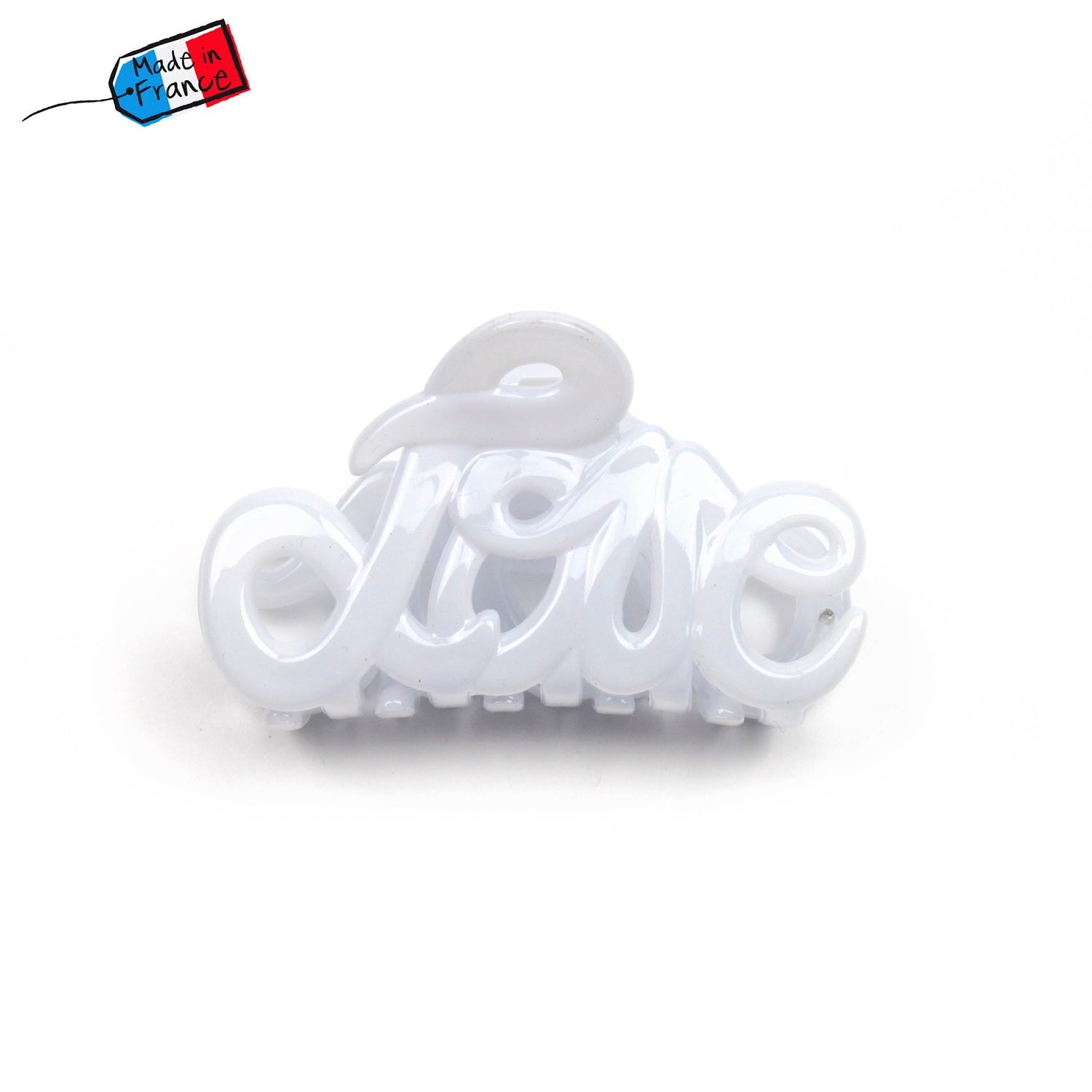 Petite pince cheveux "Love" 5.5cm en acétate de celluloïd Fabrication française - blanc
