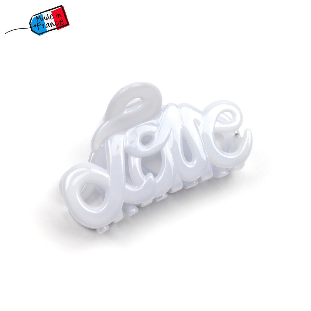 Petite pince cheveux "Love" 5.5cm en acétate de celluloïd Fabrication française, blanc