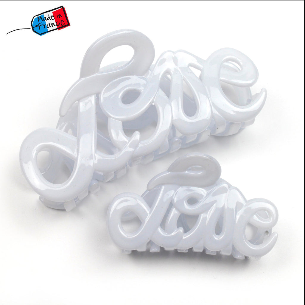 Petite pince cheveux "Love" 5.5cm en acétate de celluloïd Fabrication française/blanc