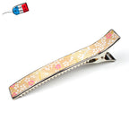 Pince à cheveux longue 12,3 cm dorée à motif fleurs de cerisier fond beige made in France