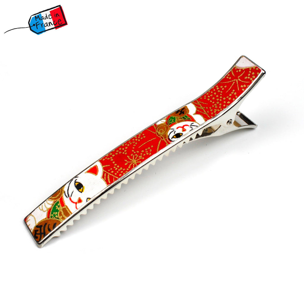 Grande pince cheveux crocodile 12.3cm papier japonais washi chat porte bonheur