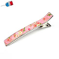 Grande pince à cheveux crocodile 12,3 cm à motif fleurs de cerisier rose made in France