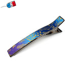 Grande pince cheveux crocodile 12.3cm papier japonais washi décor floral sur fond bleu