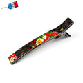 Grande pince cheveux crocodile 12.3cm papier japonais washi décor floral sur fond noir