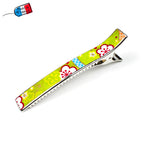 Grande pince cheveux crocodile 12.3cm papier japonais washi décor floral sur fond vert