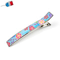 Grande pince cheveux crocodile 12.3cm papier japonais washi décor floral sur fond bleu ciel