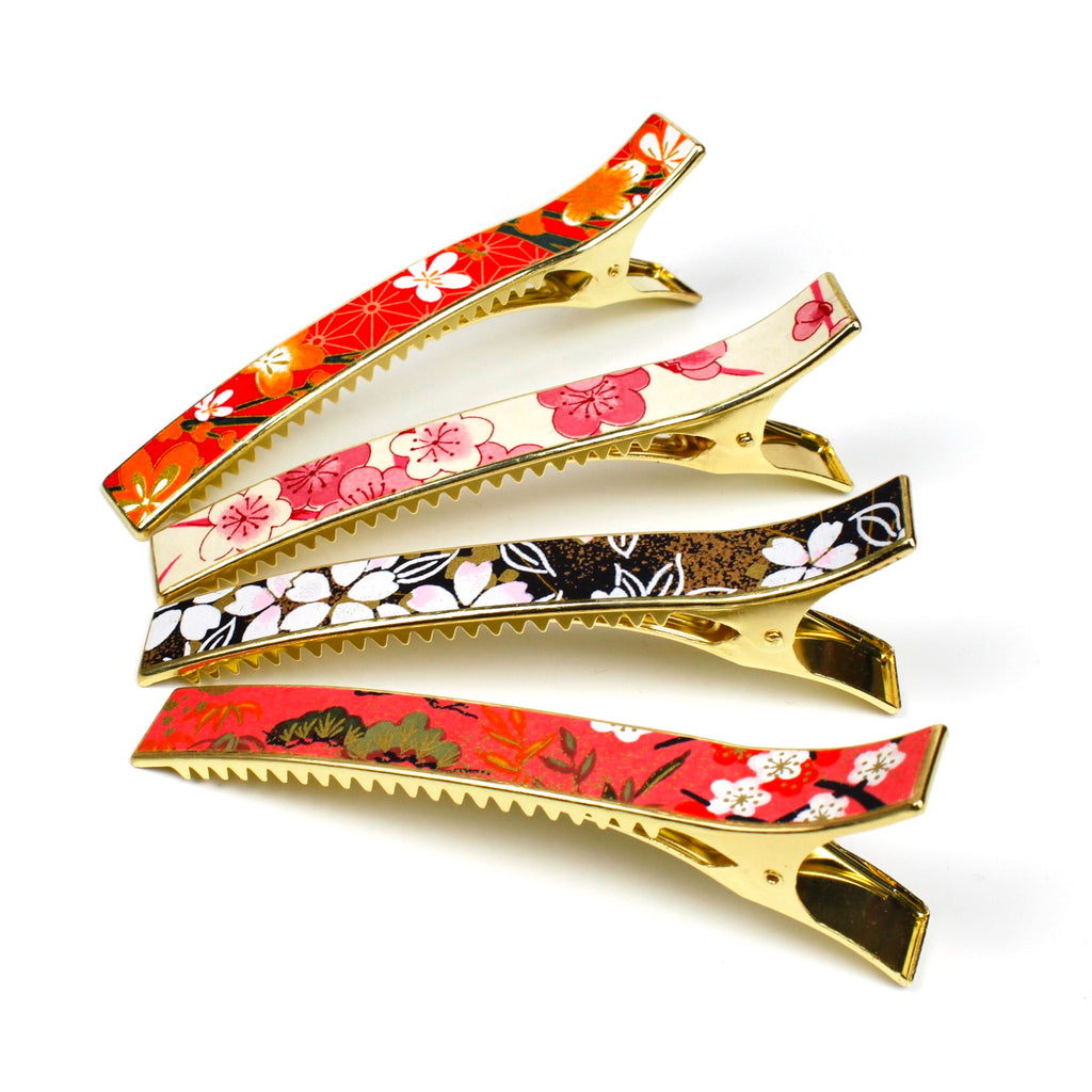 Grande pince cheveux crocodile avec décor japonais washi