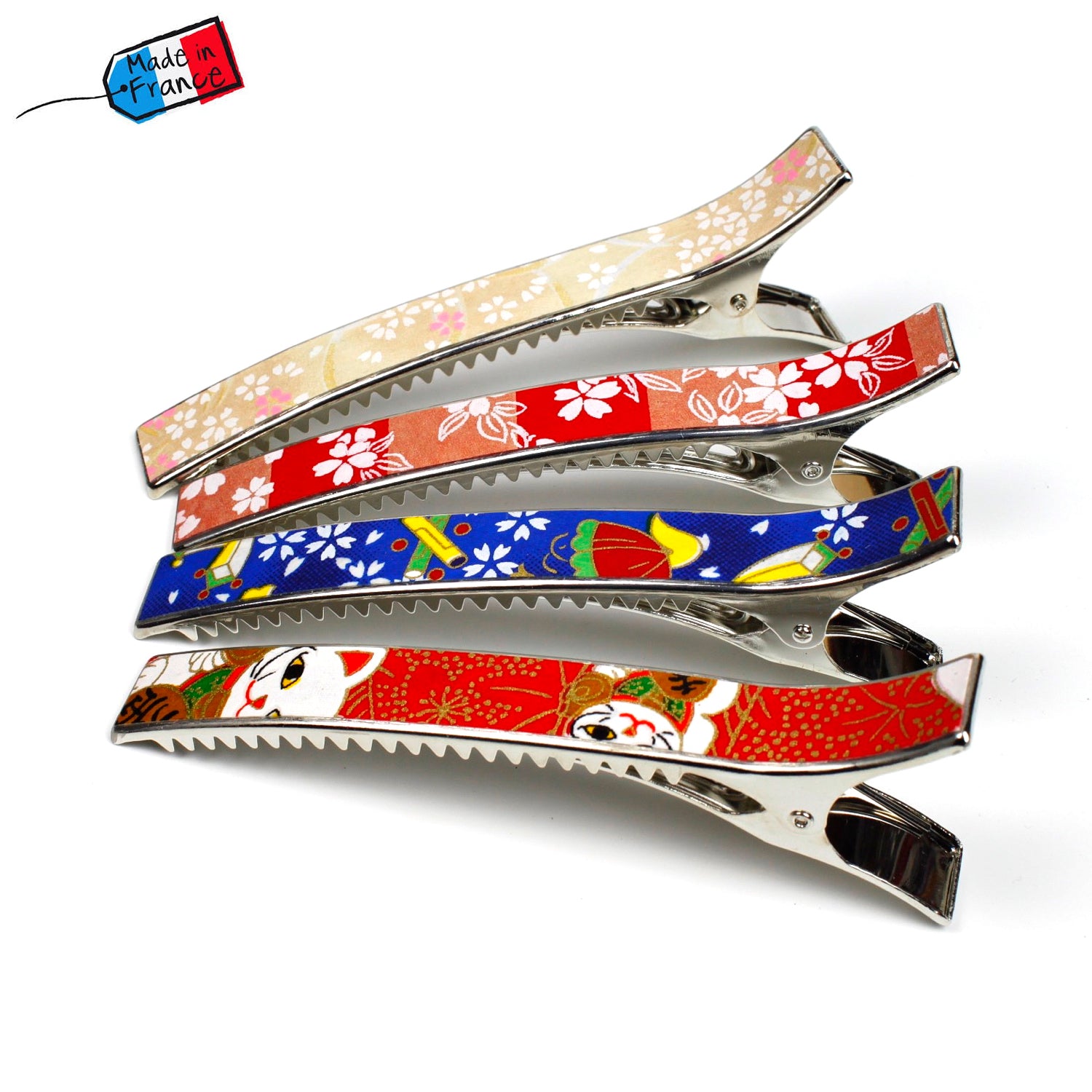 Grande pince cheveux crocodile 12.3cm papier japonais washi 