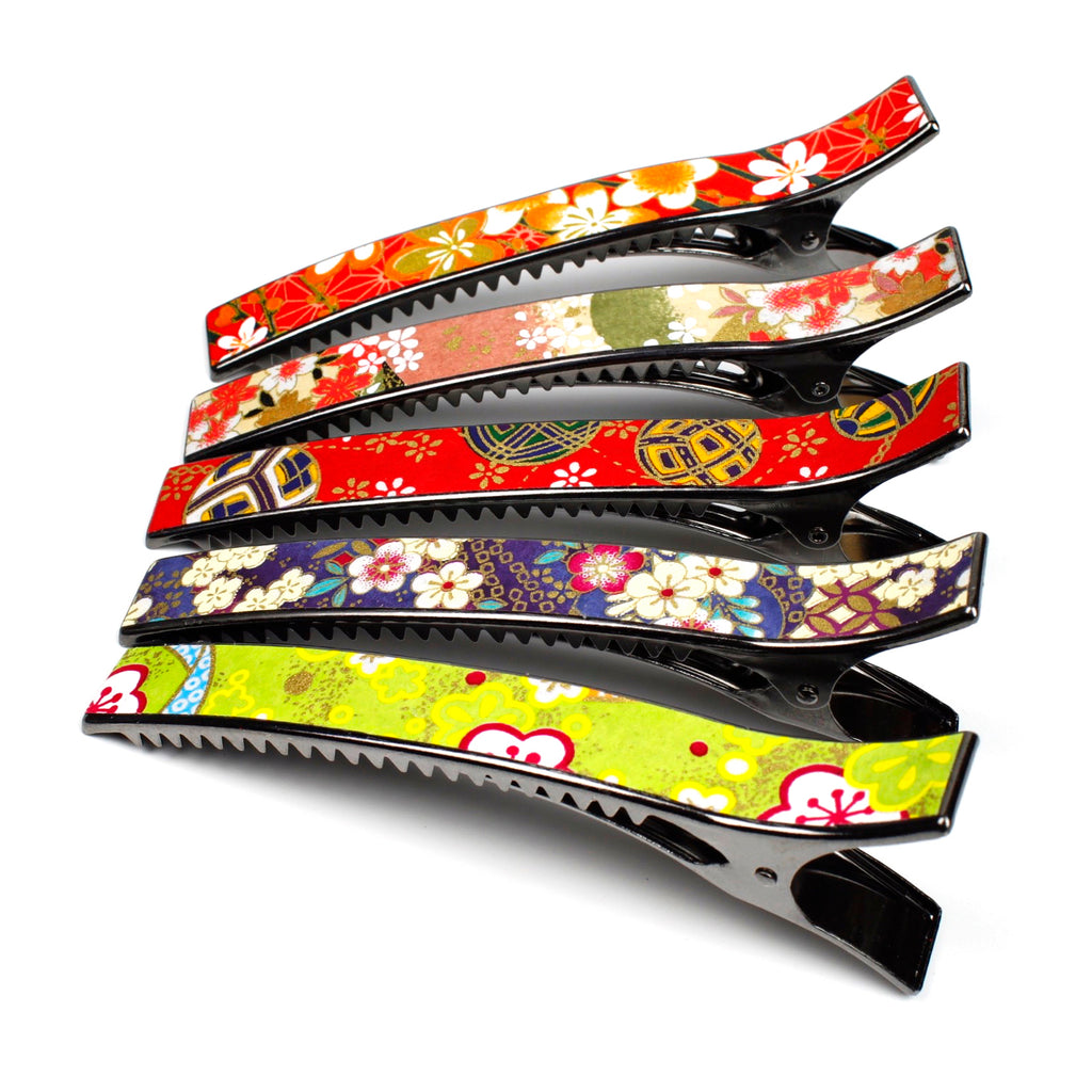 Grande pince cheveux crocodile avec décor japonais washi