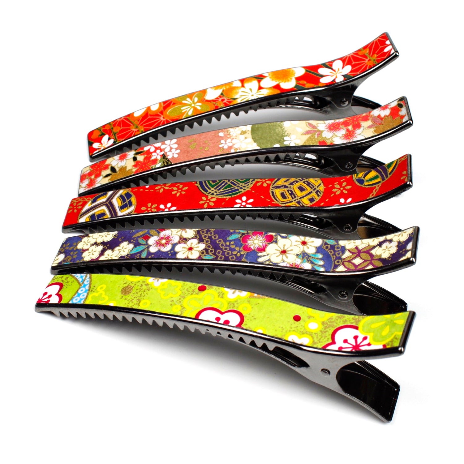 Grande pince cheveux crocodile avec décor japonais washi