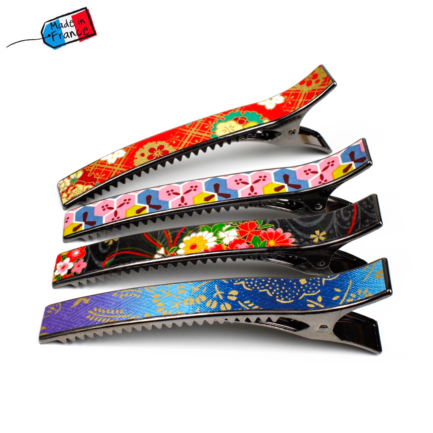 Grande pince cheveux crocodile 12.3cm papier japonais washi 