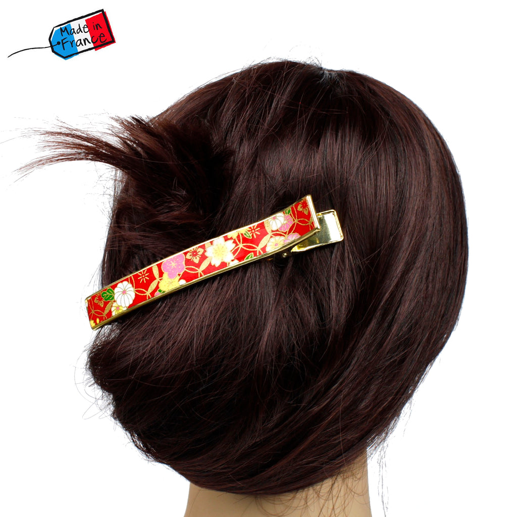 Grande pince cheveux crocodile avec décor japonais washi