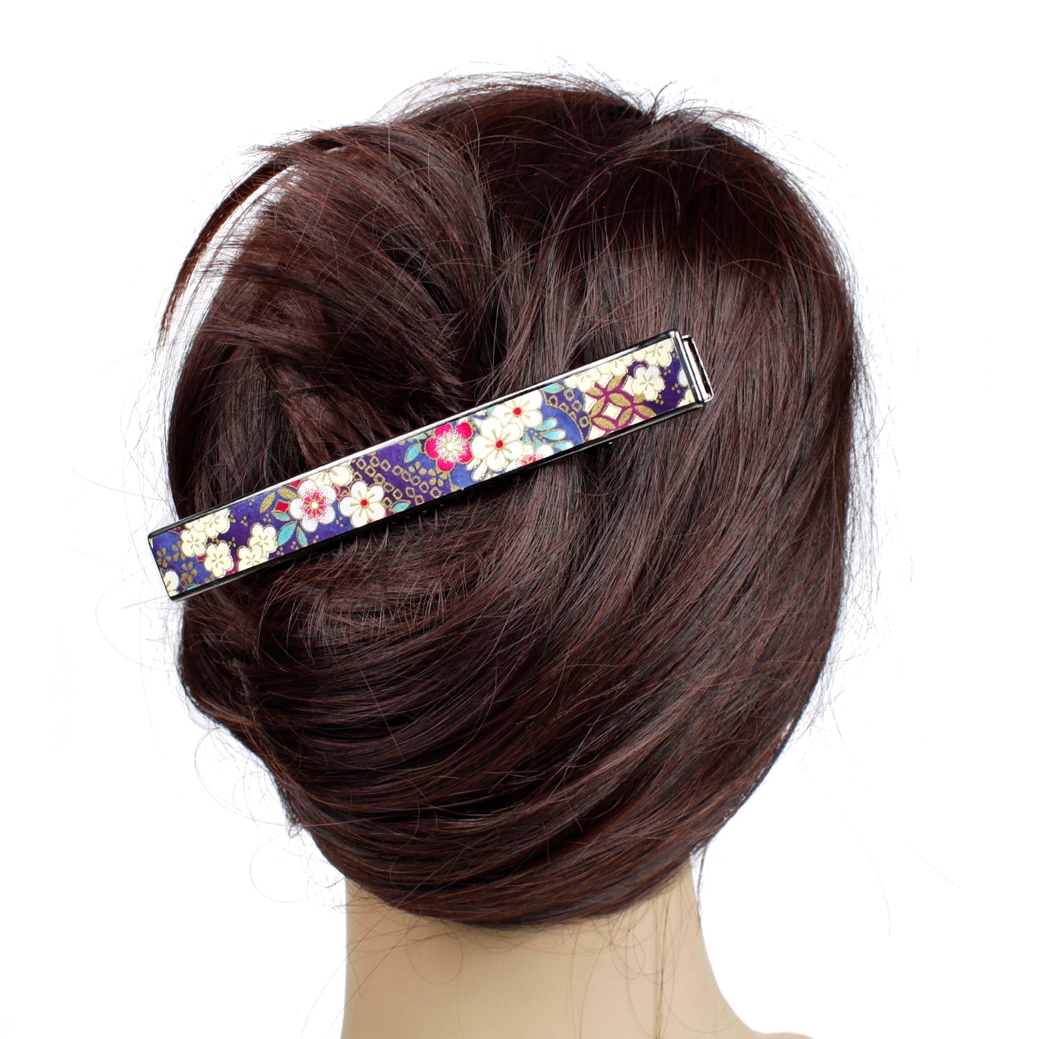 Grande pince à cheveux crocodile 12,3 cm à motif fleurs, style japonais
