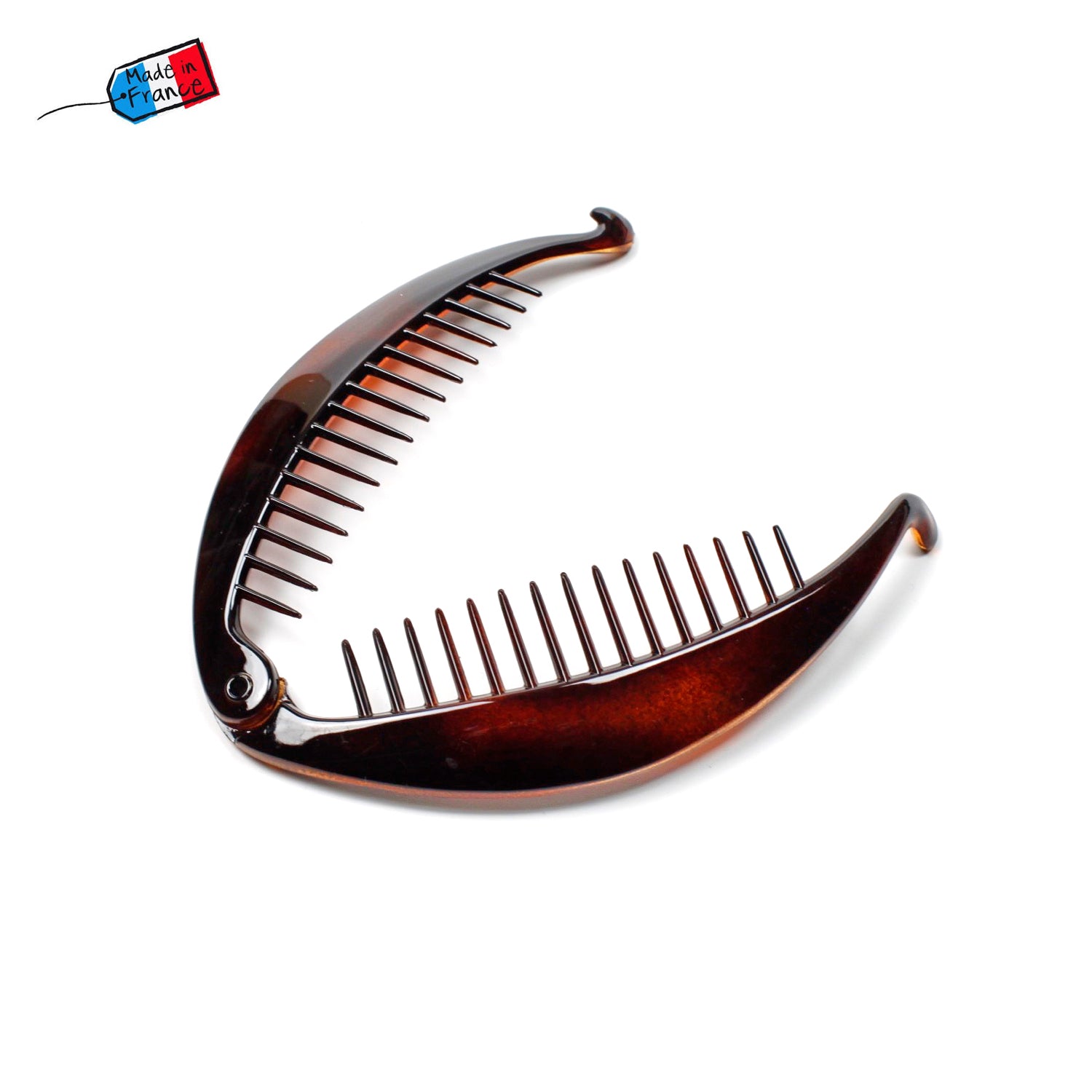 Pince cheveux, peigne cheveux banane 12cm marron Made in France