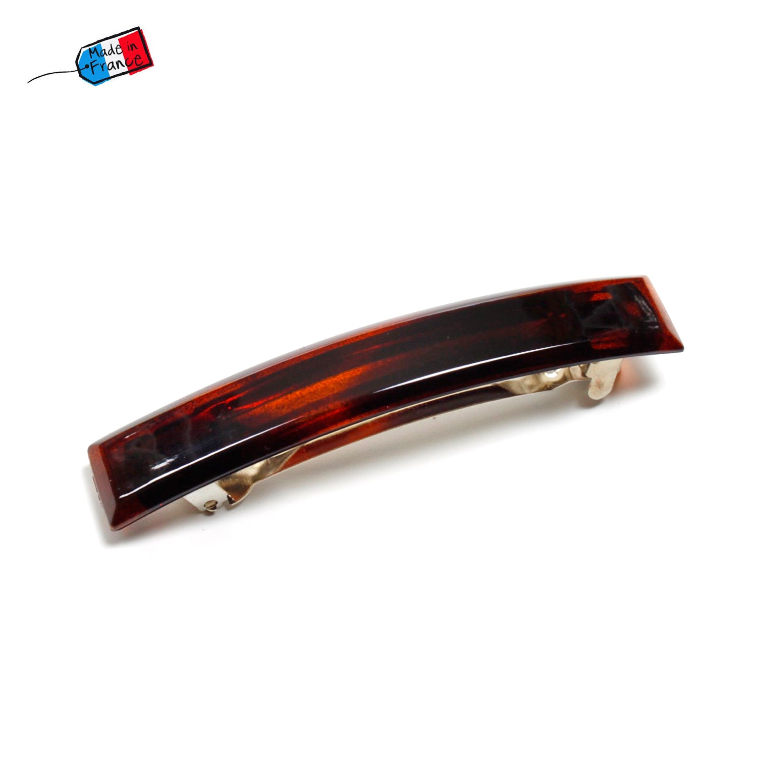 2 barrettes cheveux classique rectangulaire "Made in France" 9cmx1.5cm marron
