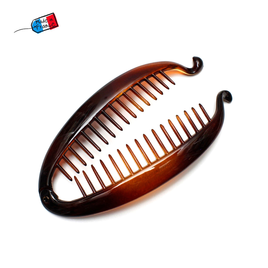 Grande pince cheveux, peigne cheveux banane 14cm marron Made in France