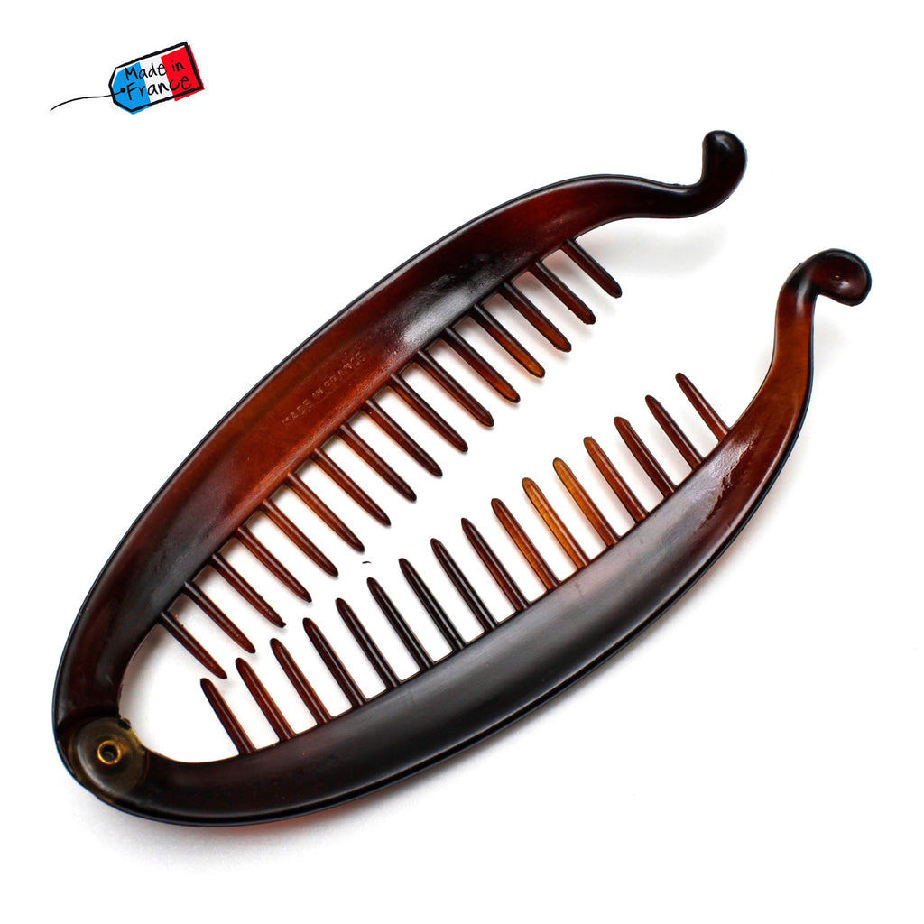 Grande pince cheveux, peigne cheveux banane 14cm marron Made in France