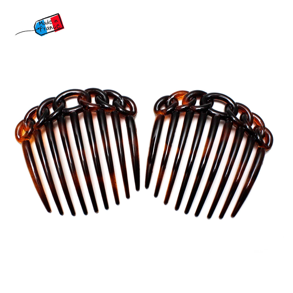 Lot de 2 grands peignes chignon 7.8cm, accessoire coiffure made in France