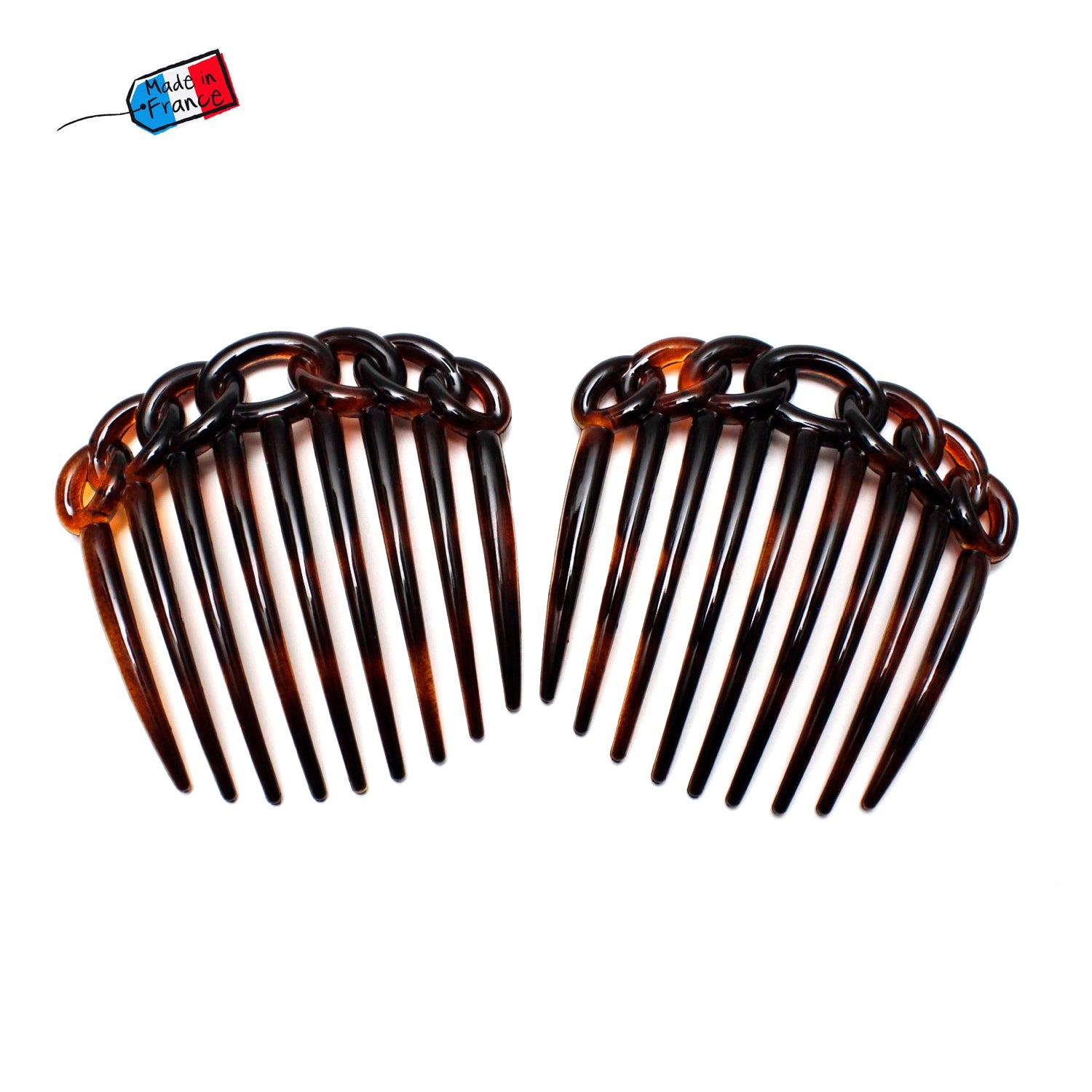 Lot de 2 grands peignes chignon 7.8cm, accessoire coiffure made in France