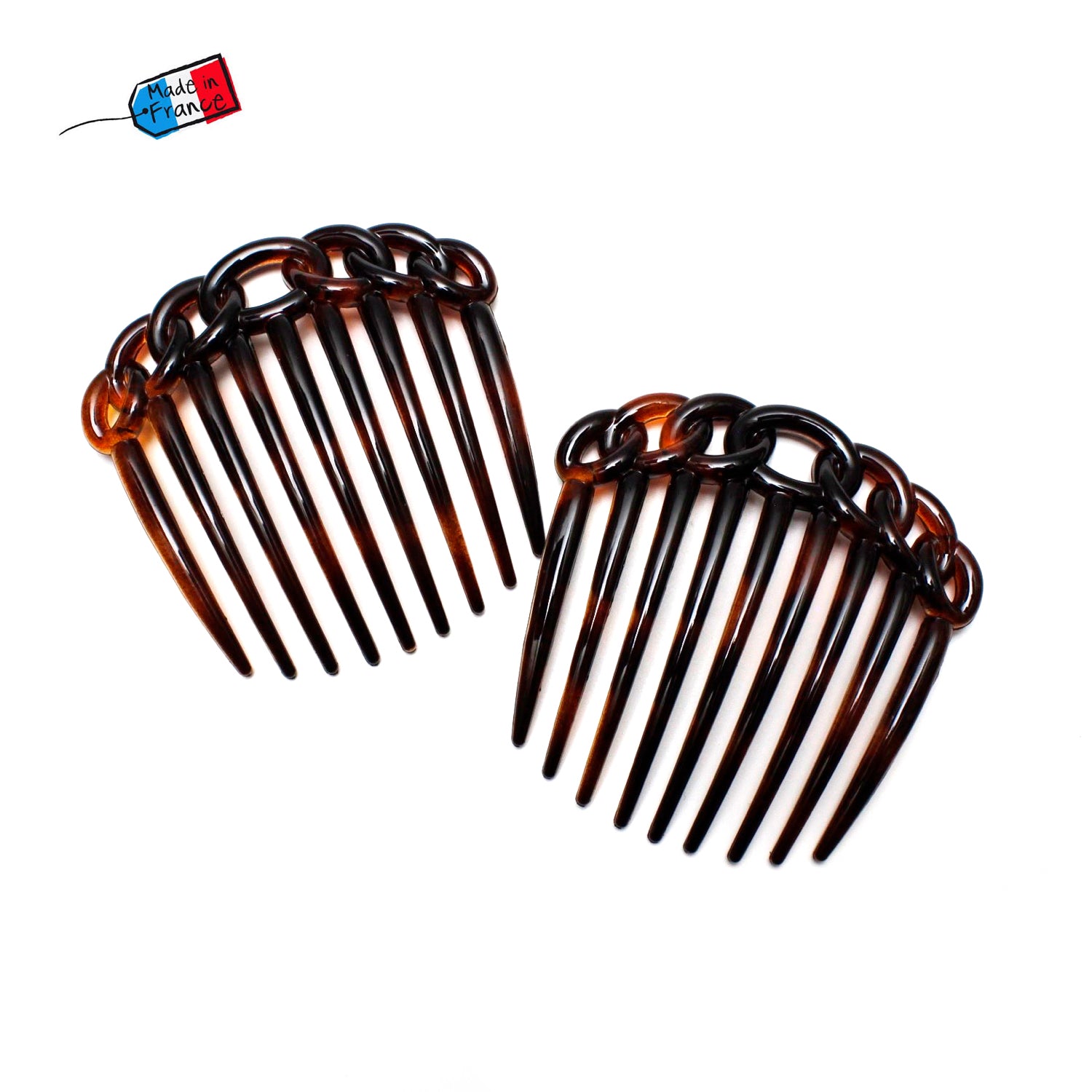 Lot de 2 grands peignes chignon 7.8cm, accessoire coiffure made in France
