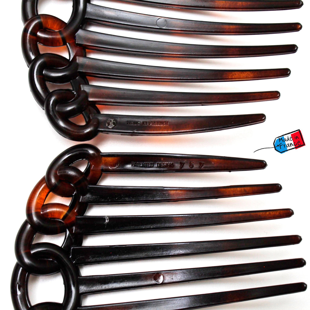 Lot de 2 grands peignes chignon 7.8cm, accessoire coiffure made in France