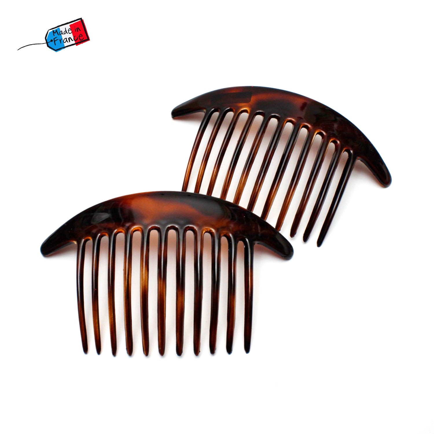 Lot de 2 grands peignes cheveux chignon, Made in France, 12.5cm