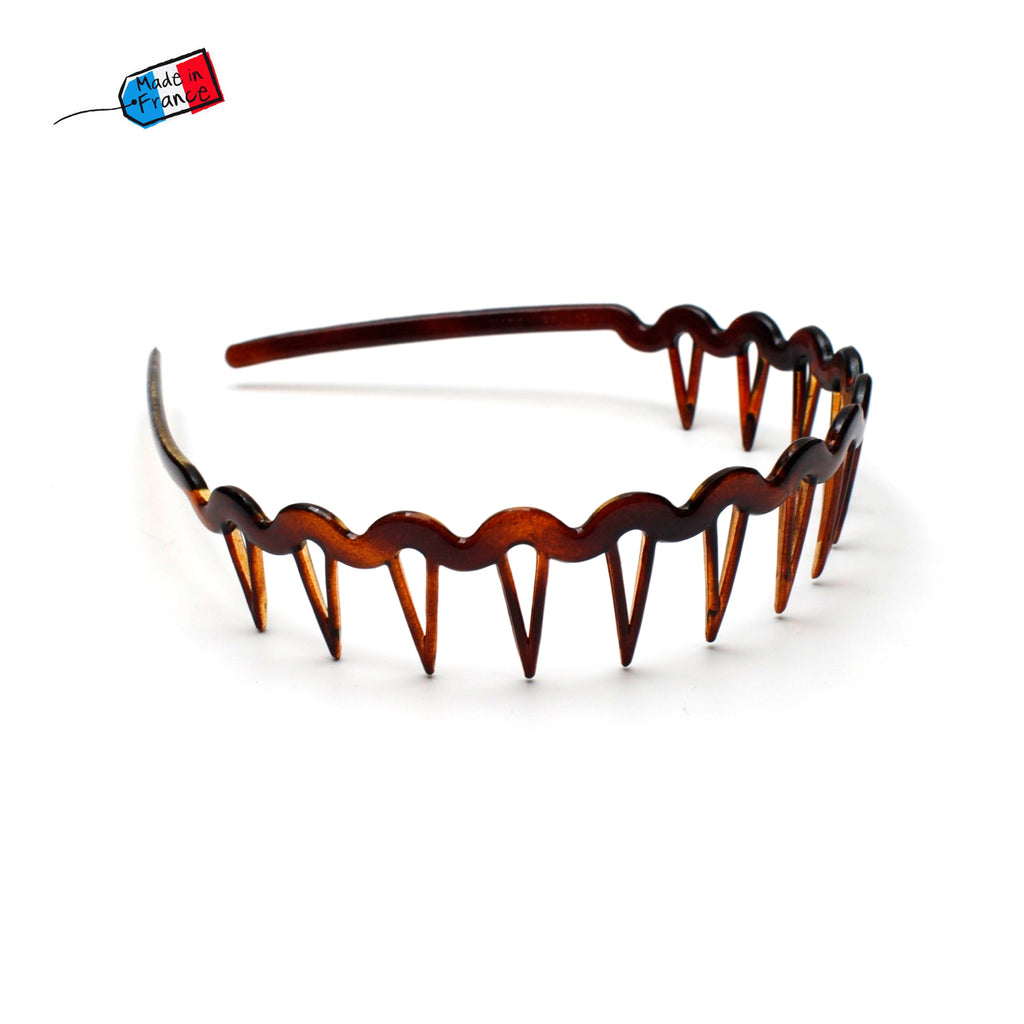 Serre tête ondulé à dents made in France marron