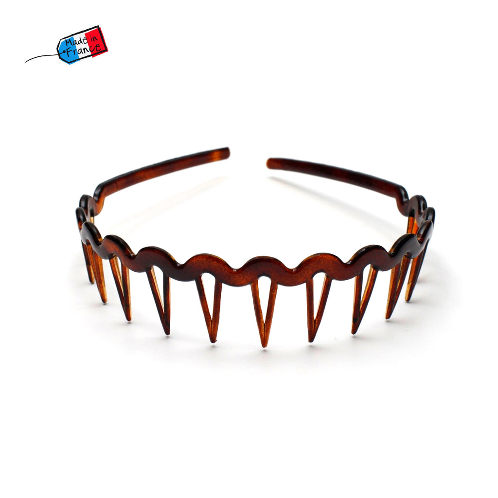 Serre tête ondulé à dents made in France marron