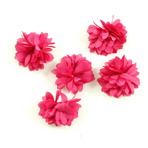 5 petites fleurs en tissu satiné 45mm cousues à la main - fuchsia clair