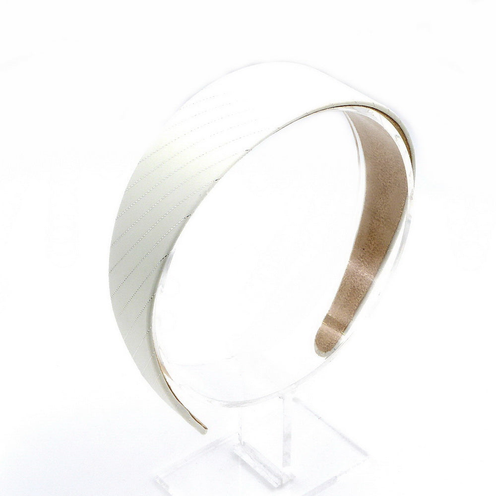Serre-tête largeur 4cm satin rayure blanc