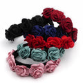 Serre-tête velours fleurs rose satin