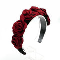 Serre-tête velours fleurs rose satin