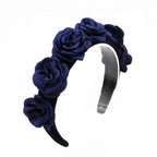 Serre-tête velours fleurs rose satin