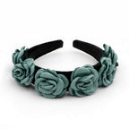 Serre-tête velours fleurs rose satin