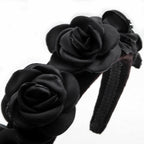 Serre-tête velours fleurs rose satin