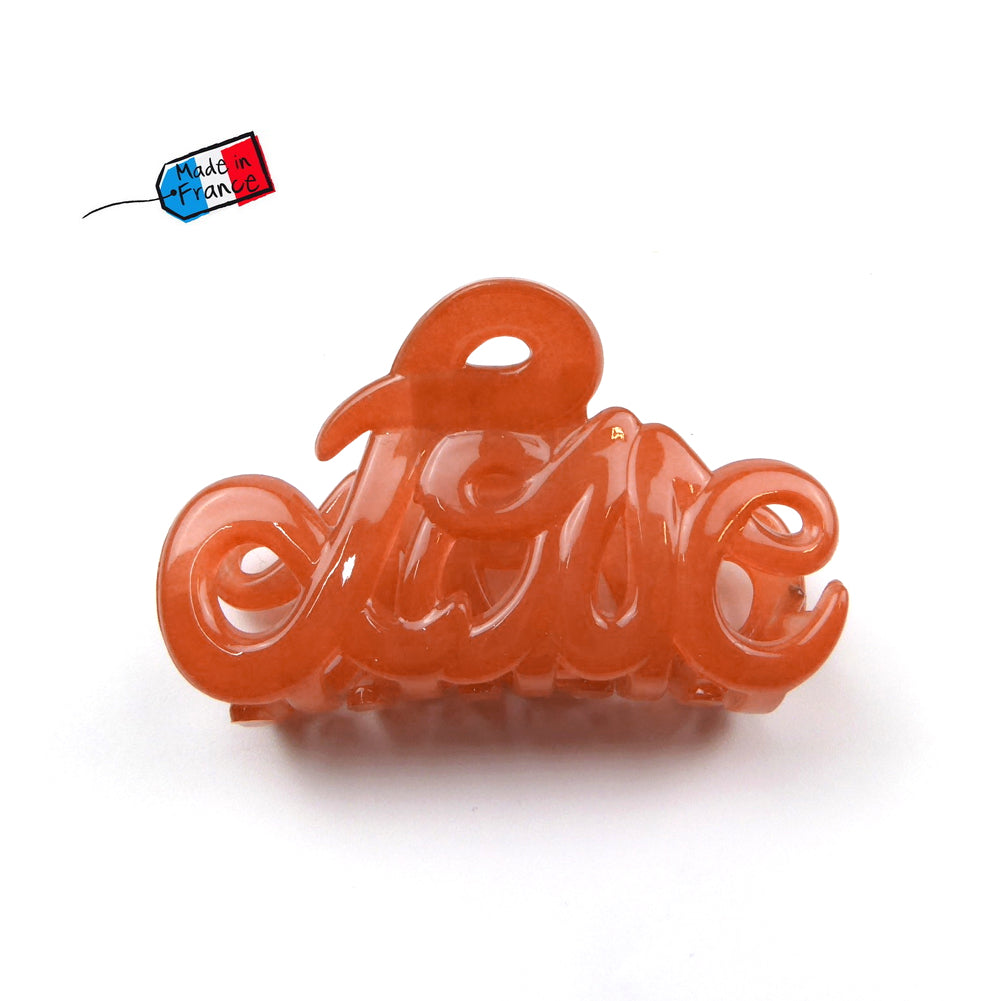 Petite pince cheveux "Love" 5.5cm, accessoire cheveux Fabrication française - saumon