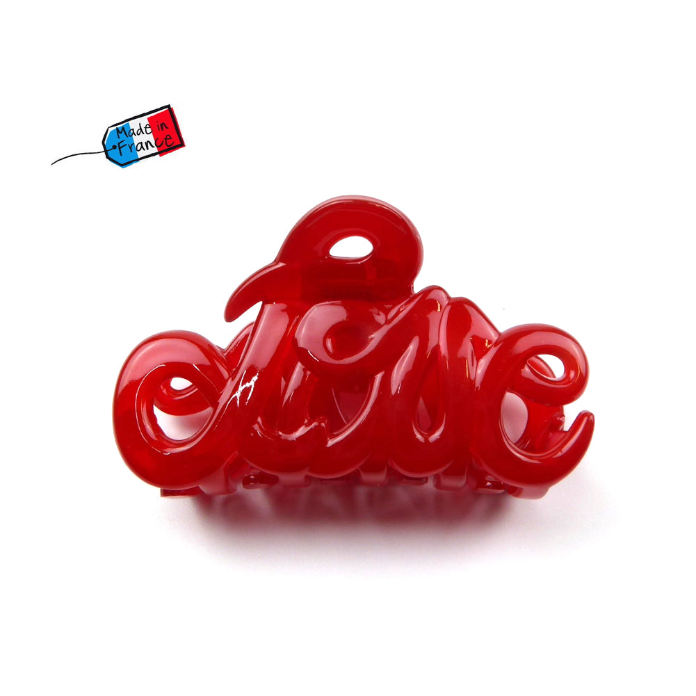 Petite pince cheveux "Love" Made in France 5.5cm, accessoire cheveux Fabrication française rouge vif