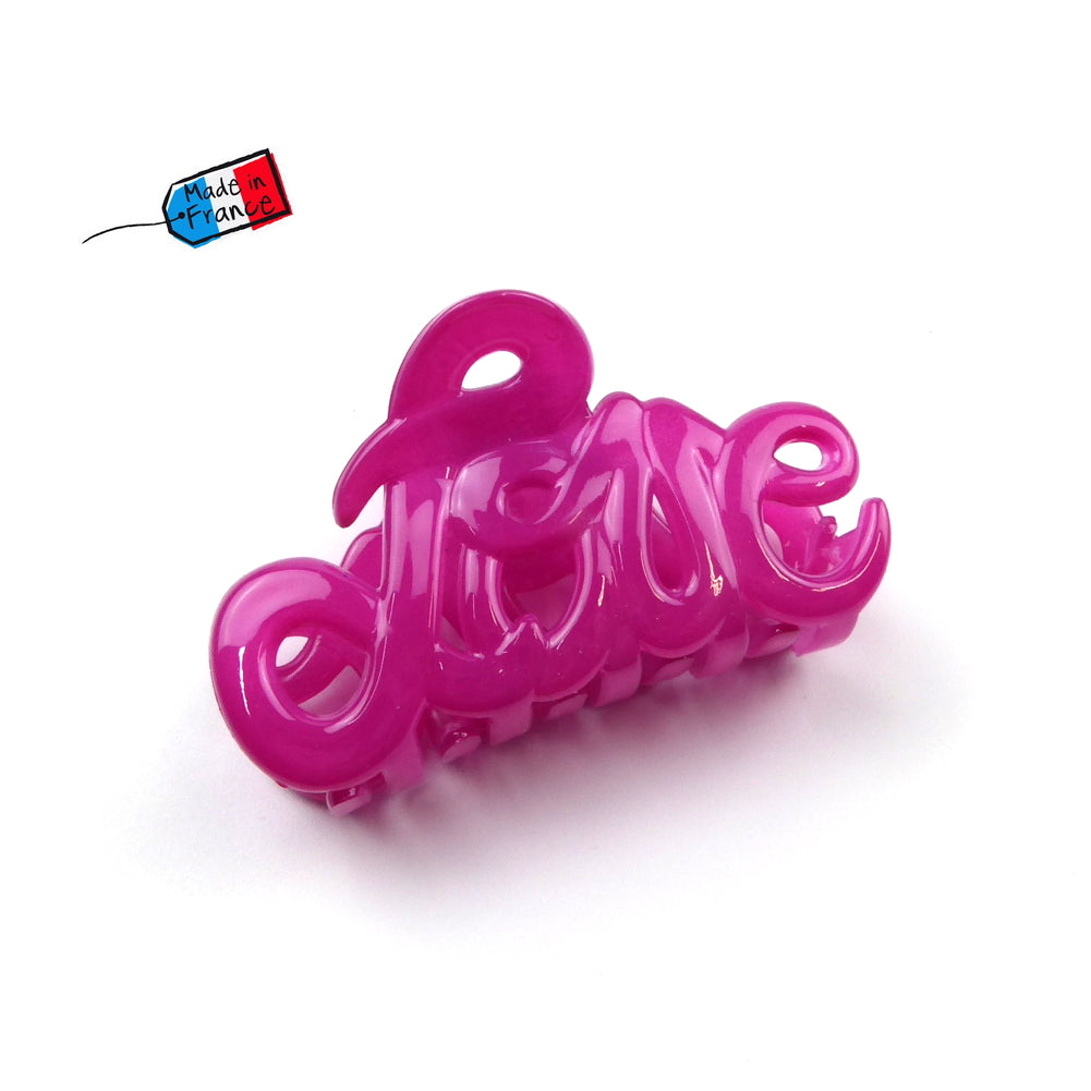 Petite pince cheveux "Love" Made in France 5.5cm, accessoire cheveux fuchsia