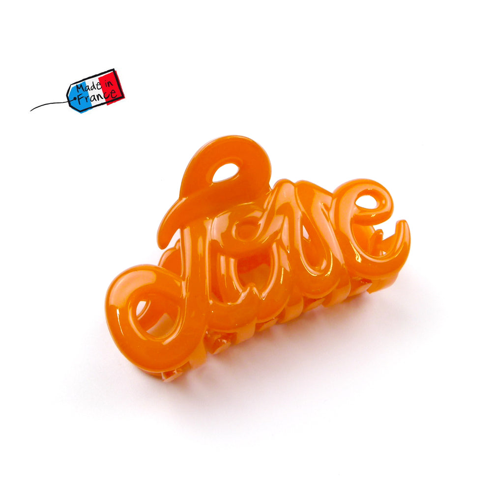 Petite pince cheveux "Love" 5.5cm, accessoire cheveux Fabrication française orange vif