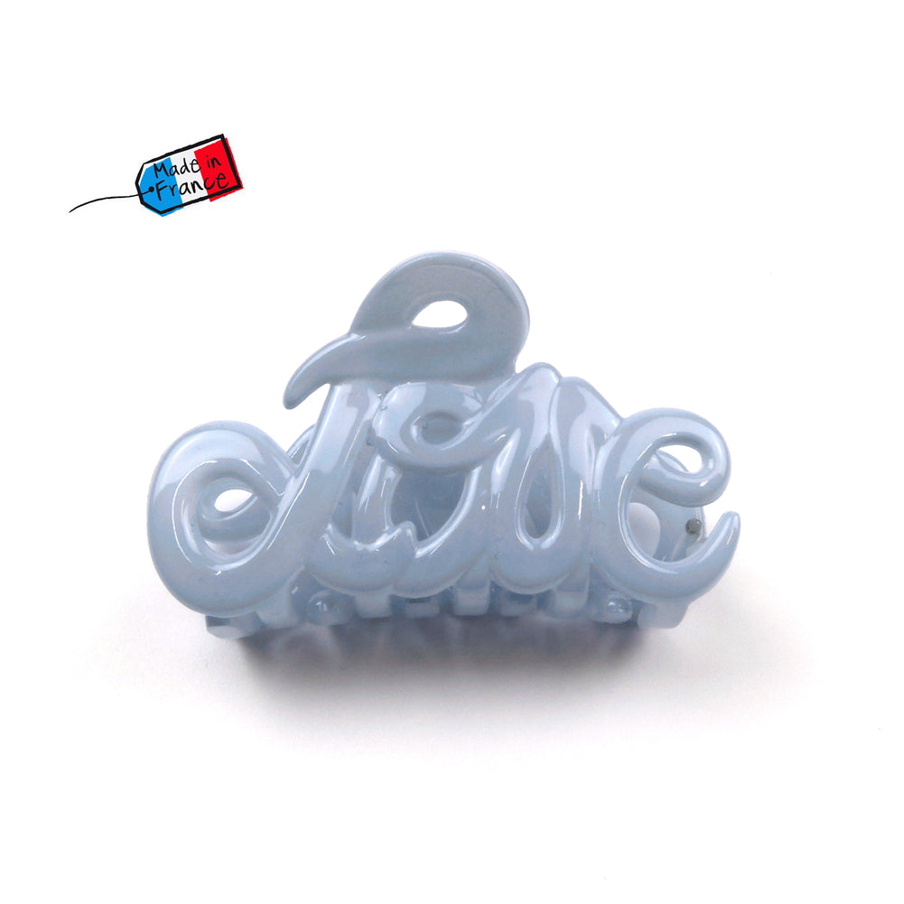 Petite pince cheveux "Love" Made in France 5.5cm en acétate de celluloïd - bleu ciel