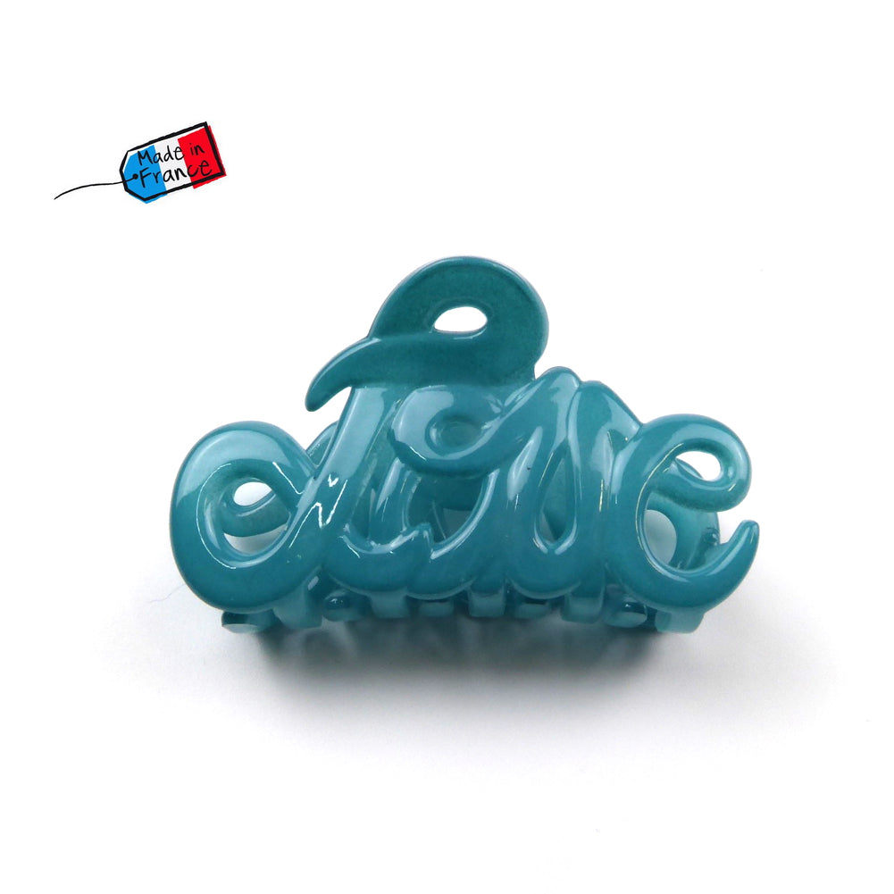 Petite pince cheveux "Love" Made in France 5.5cm en acétate de celluloïd - turquoise