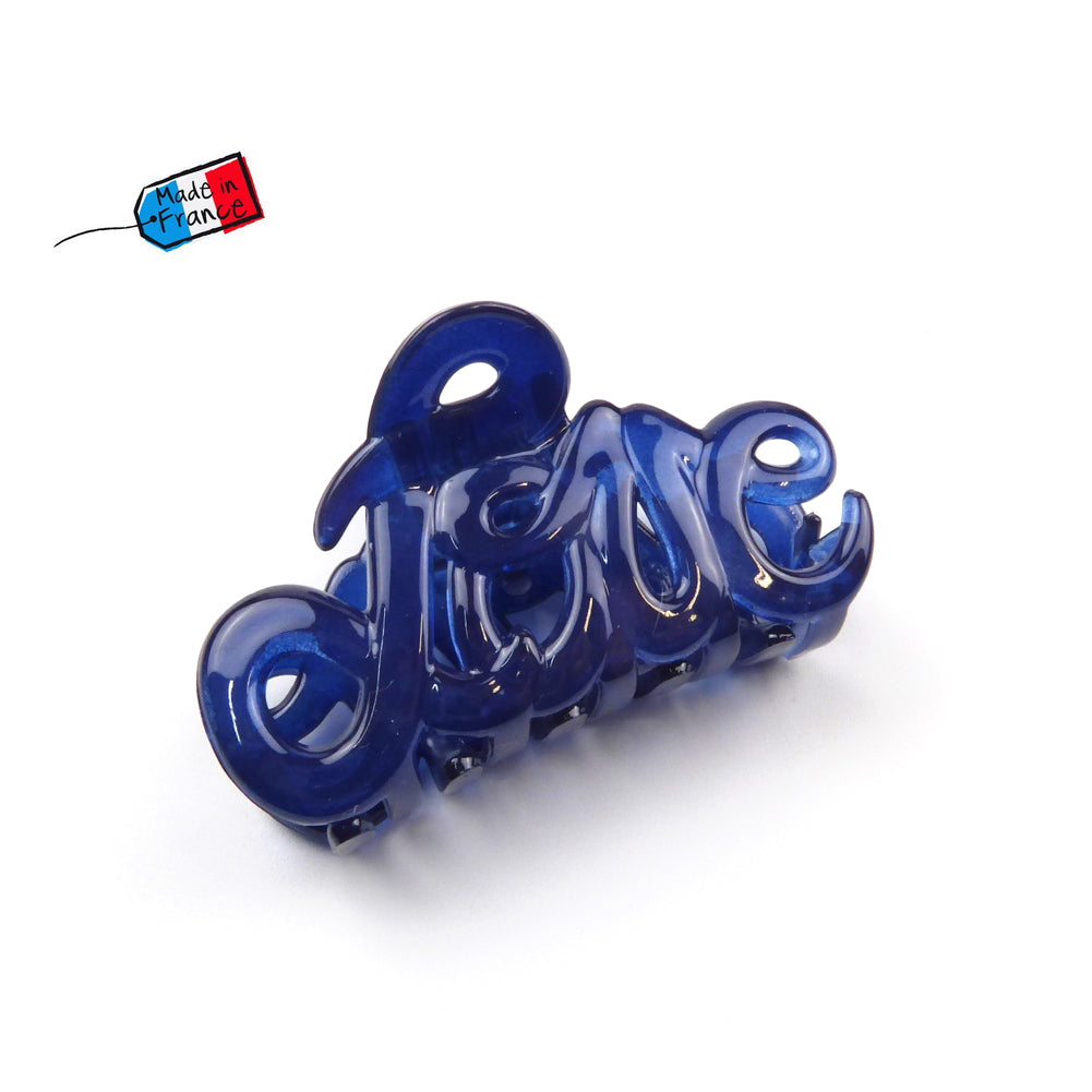 Petite pince cheveux "Love" Made in France 5.5cm en acétate de celluloïd - bleu marine