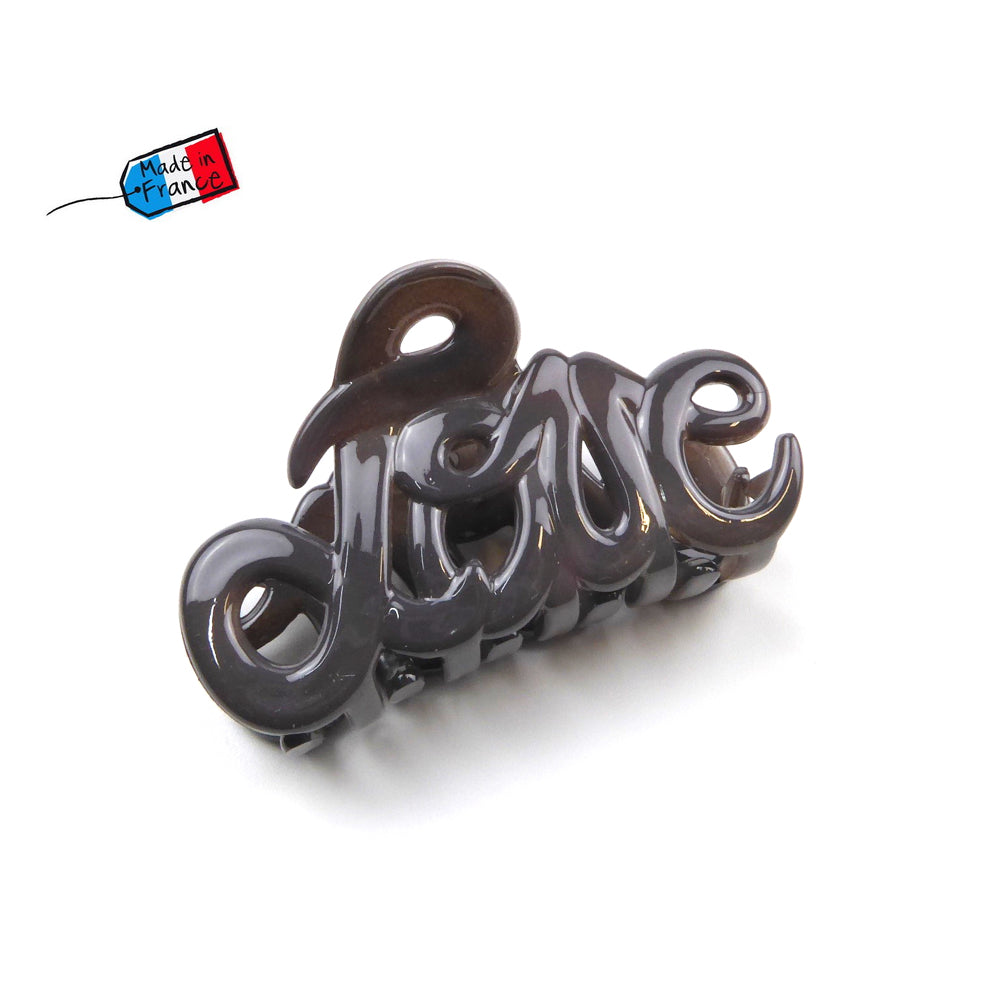 Petite pince cheveux "Love" 5.5cm en acétate de celluloïd Fabrication française - gris