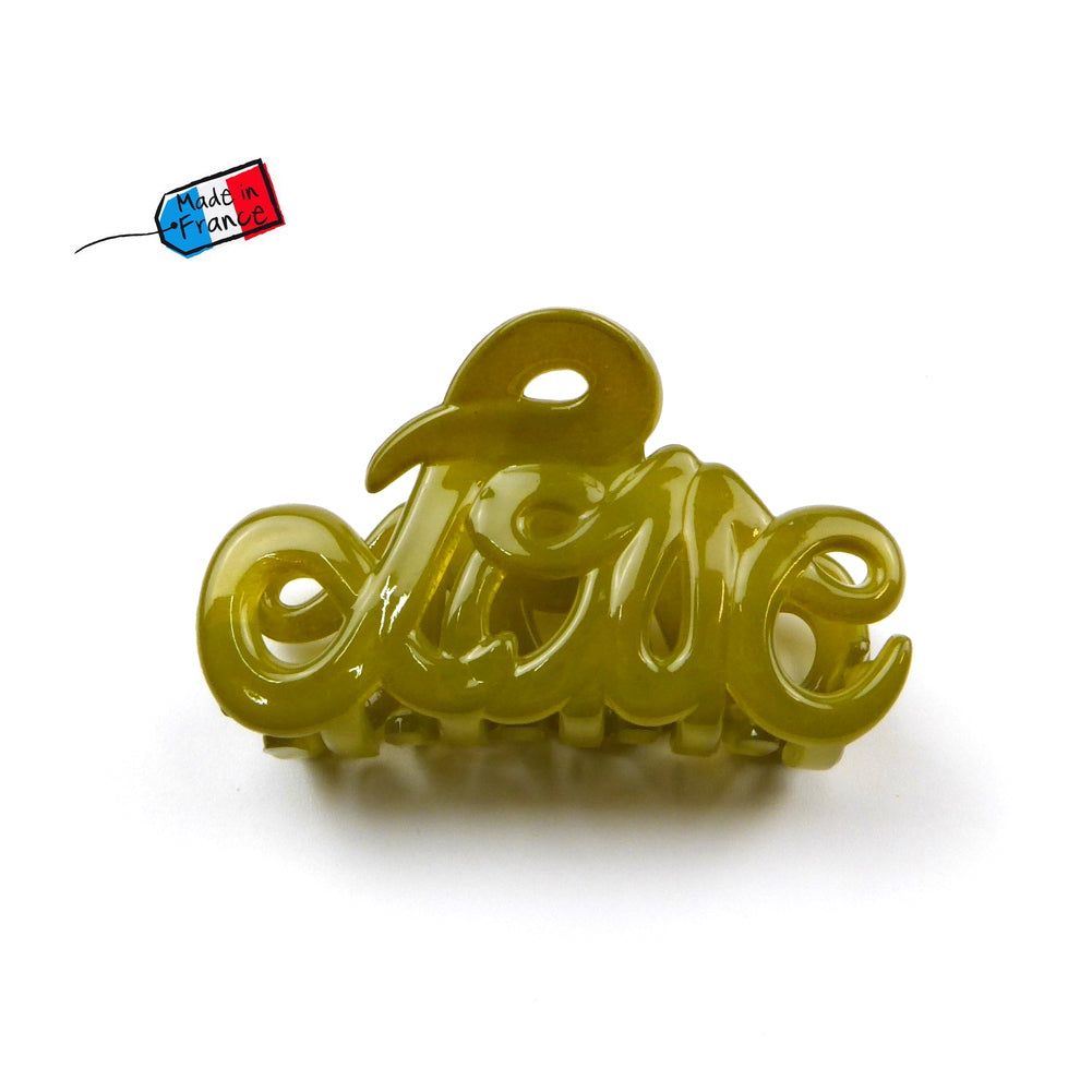 Petite pince cheveux "Love" 5.5cm, accessoire cheveux Fabrication française - kaki