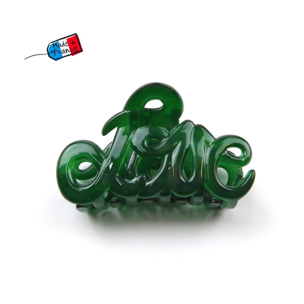 Petite pince cheveux "Love" 5.5cm, accessoire cheveux Fabrication française - vert émeraude