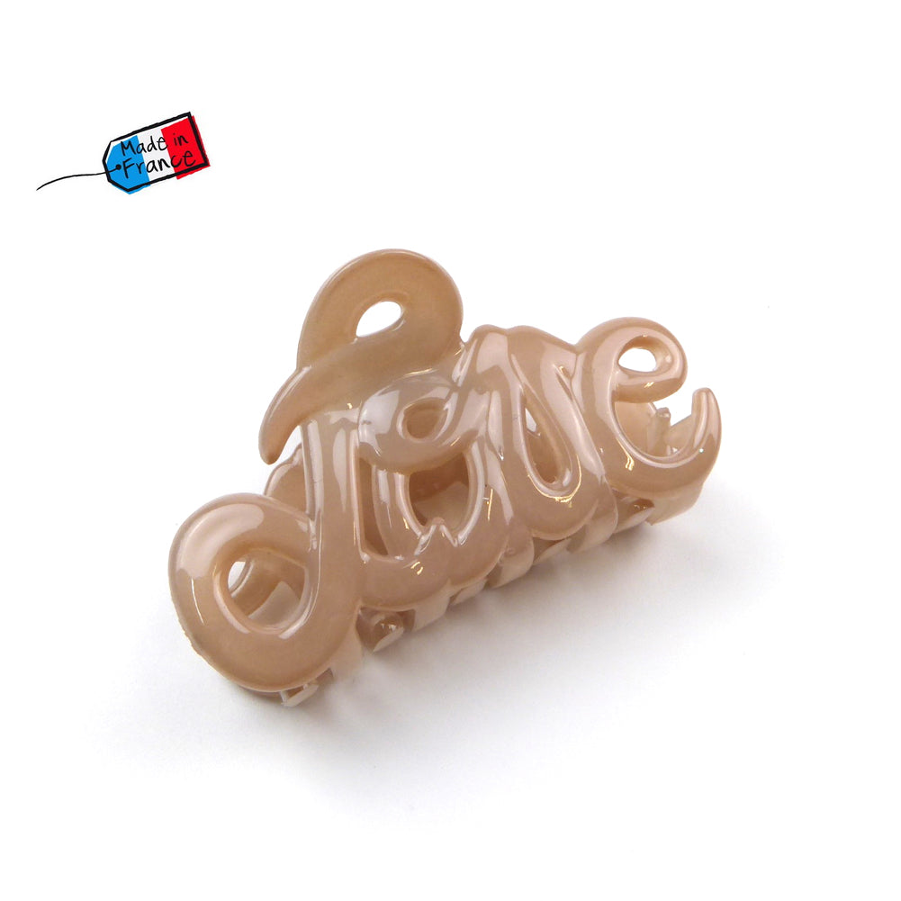 Petite pince cheveux "Love" 5.5cm en acétate de celluloïd Fabrication française - beige
