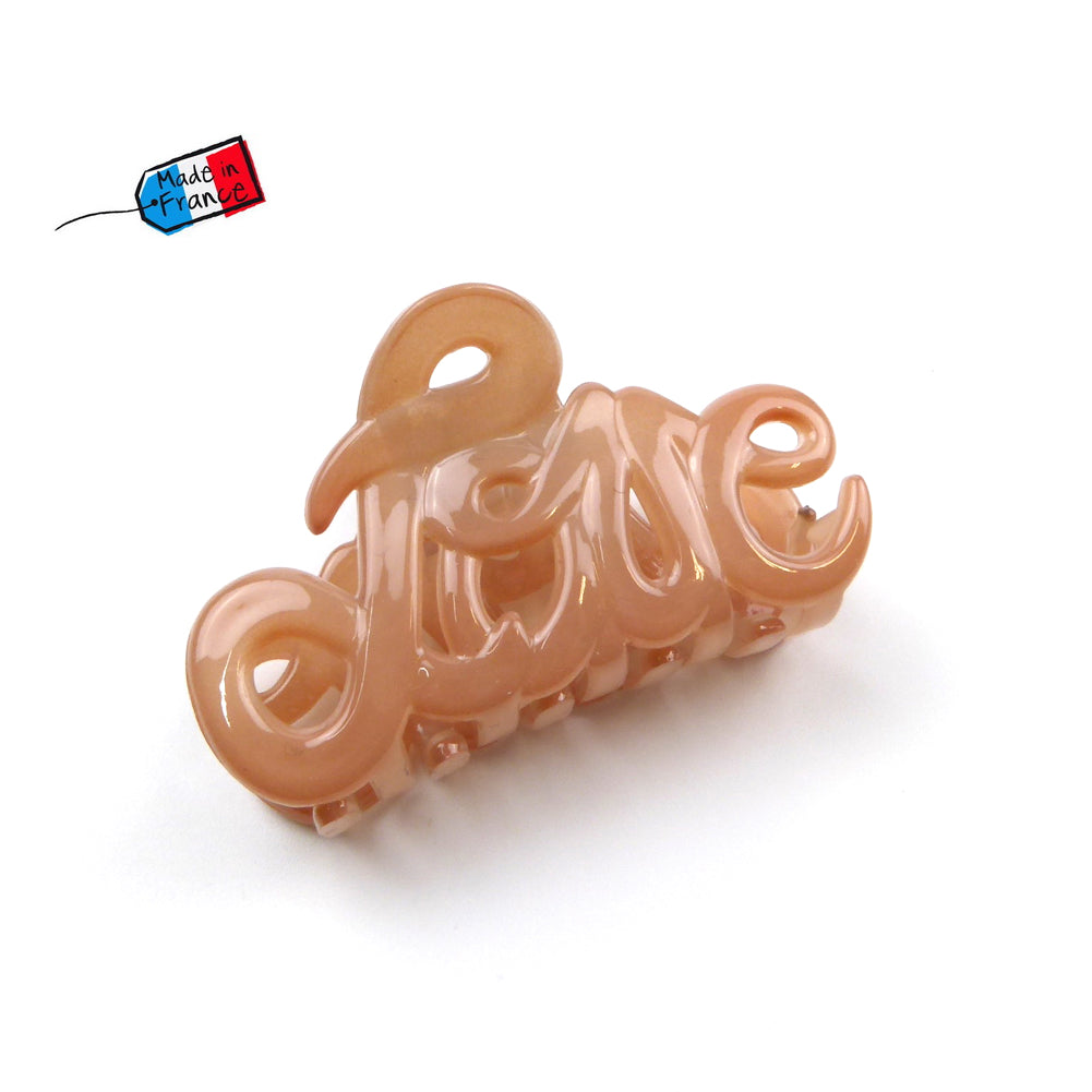 Petite pince cheveux "Love" 5.5cm en acétate de celluloïd Fabrication française - caramel